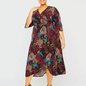 Catherines Plus Paisley/Leopard Print Wrap Belted Dress 3X, 26/28W